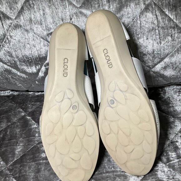 Cloud Women's Open-Toe Slip-On Sandals Size 11 Leather & Fabric White & Silver - Picture 3 of 12